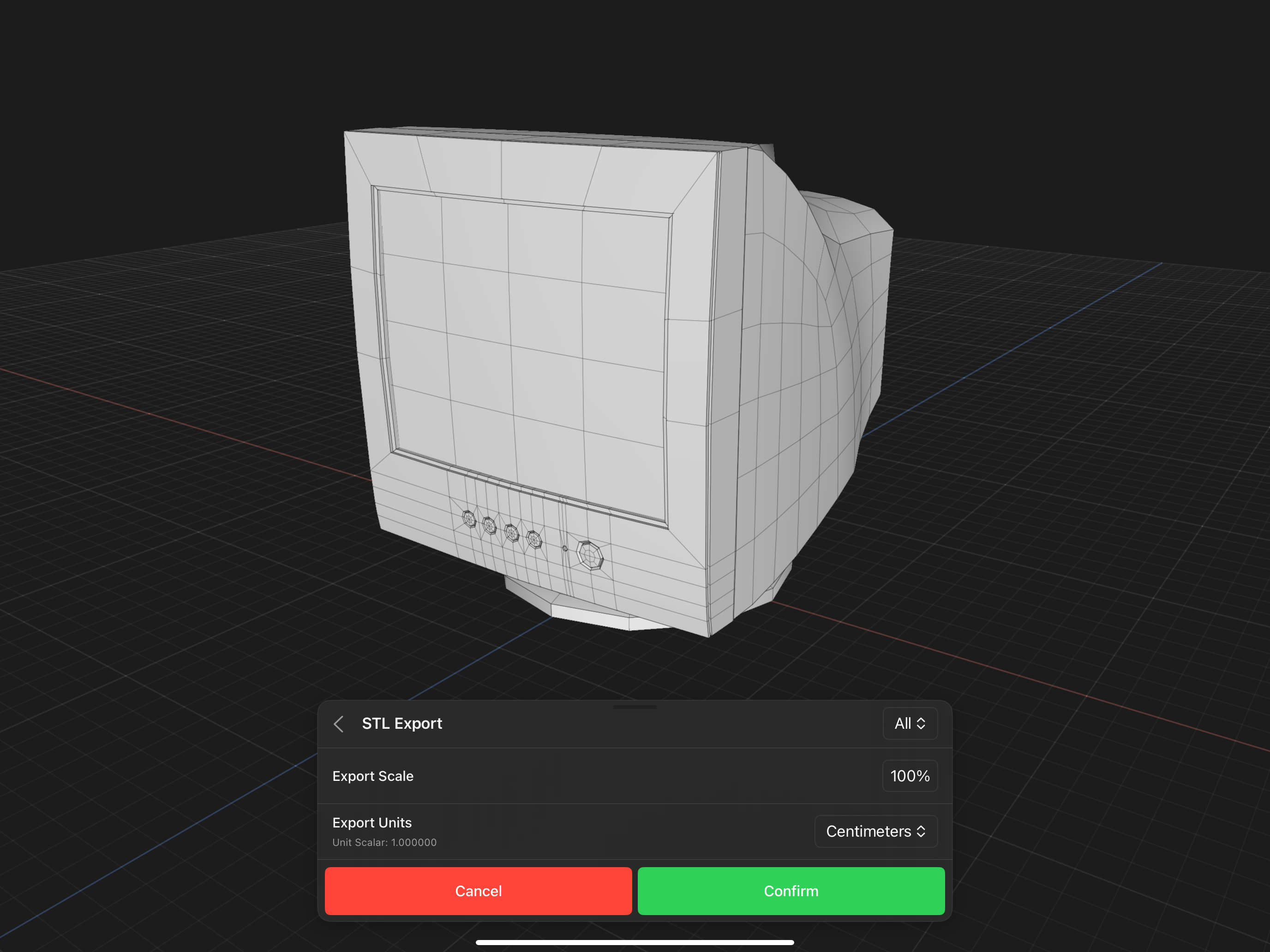 Valence 3D Modeler Export STL Options