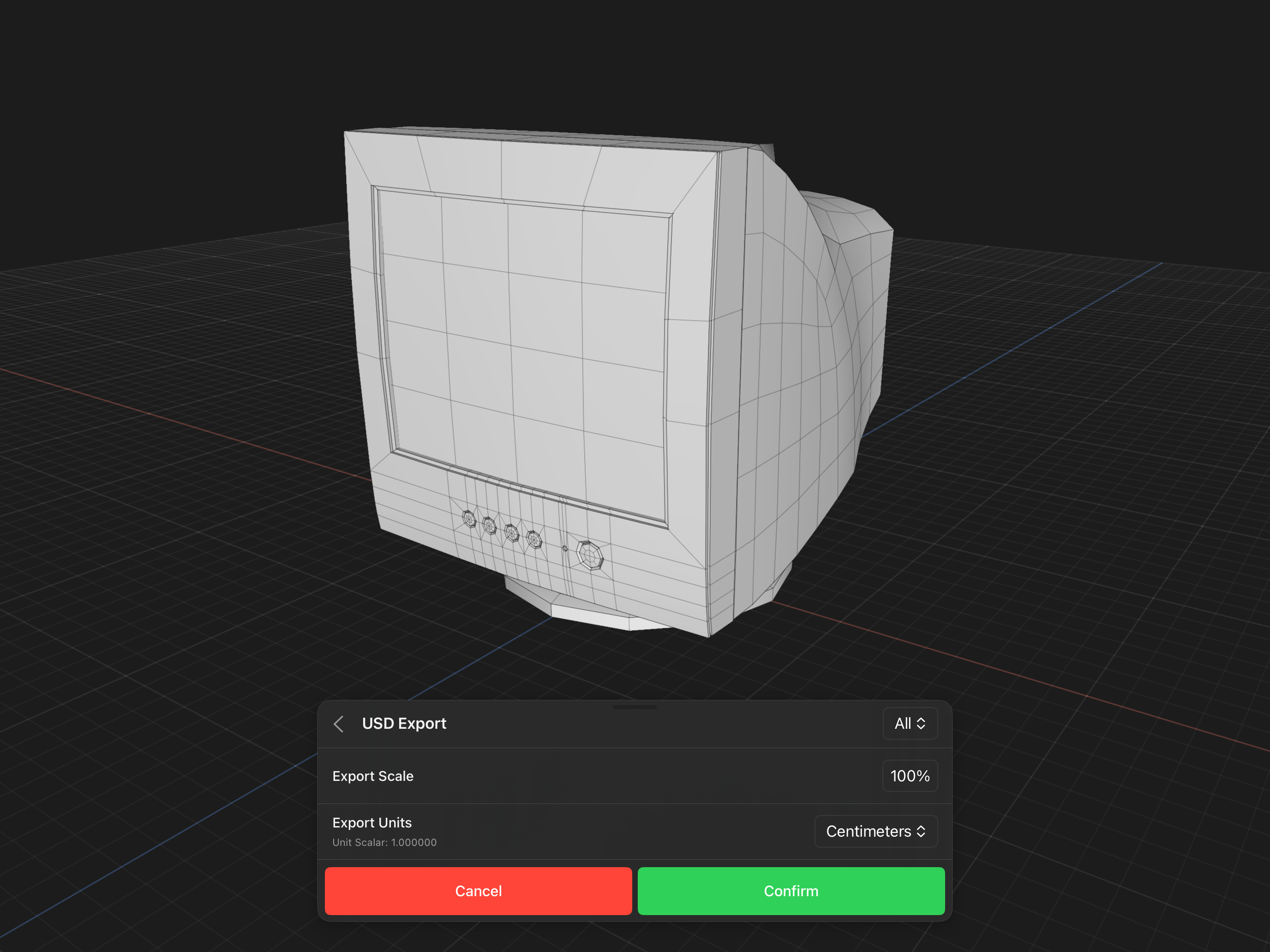 Valence 3D Modeler Export USD Options