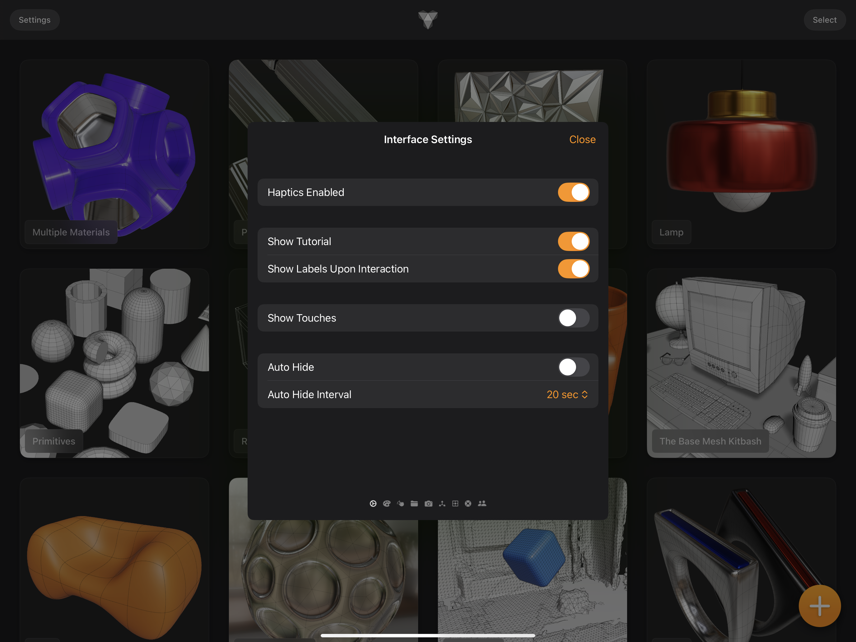 Valence 3D Settings Sheet View