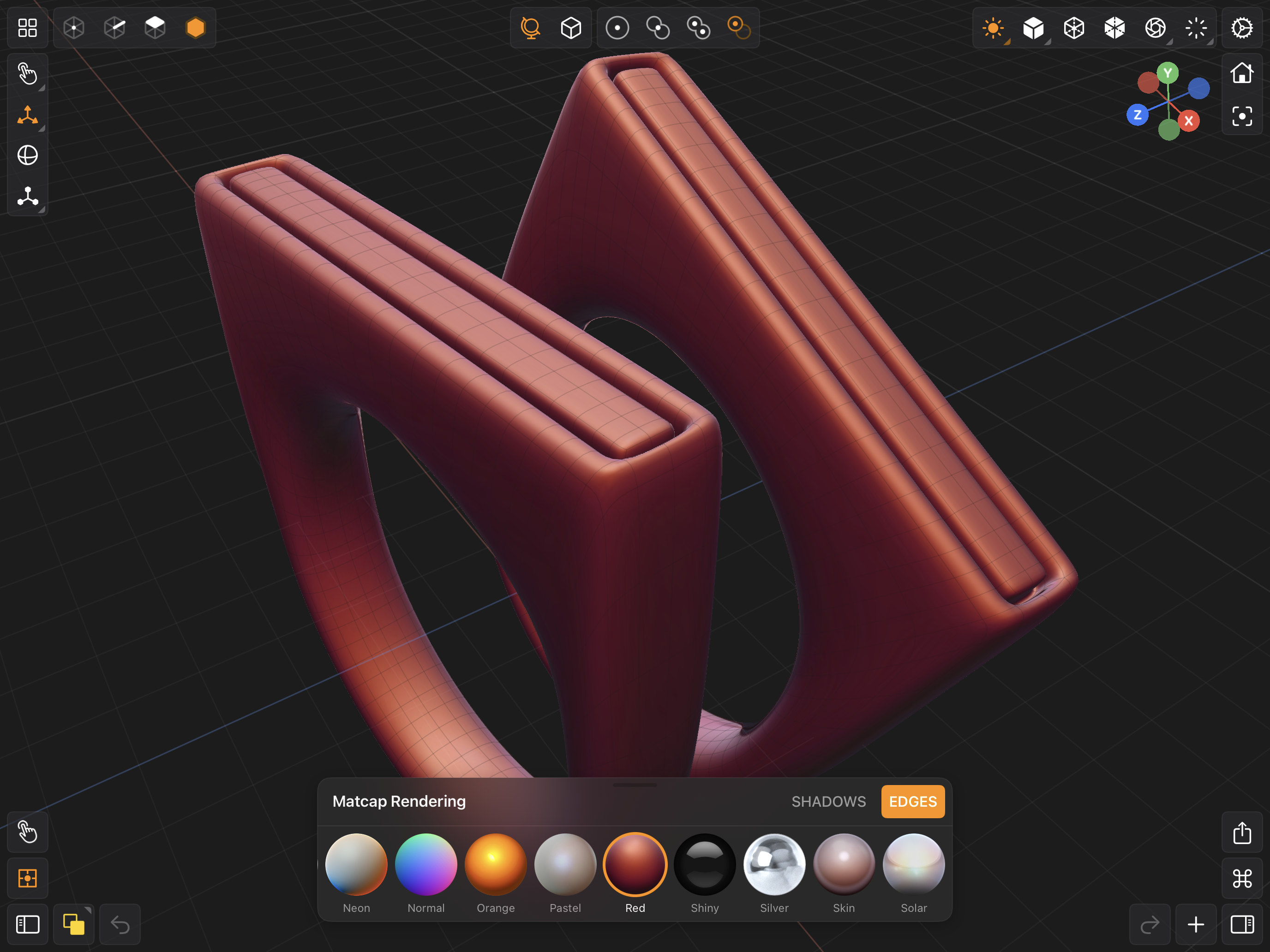 Valence 3D Modeler Matcap Rendering Mode Options