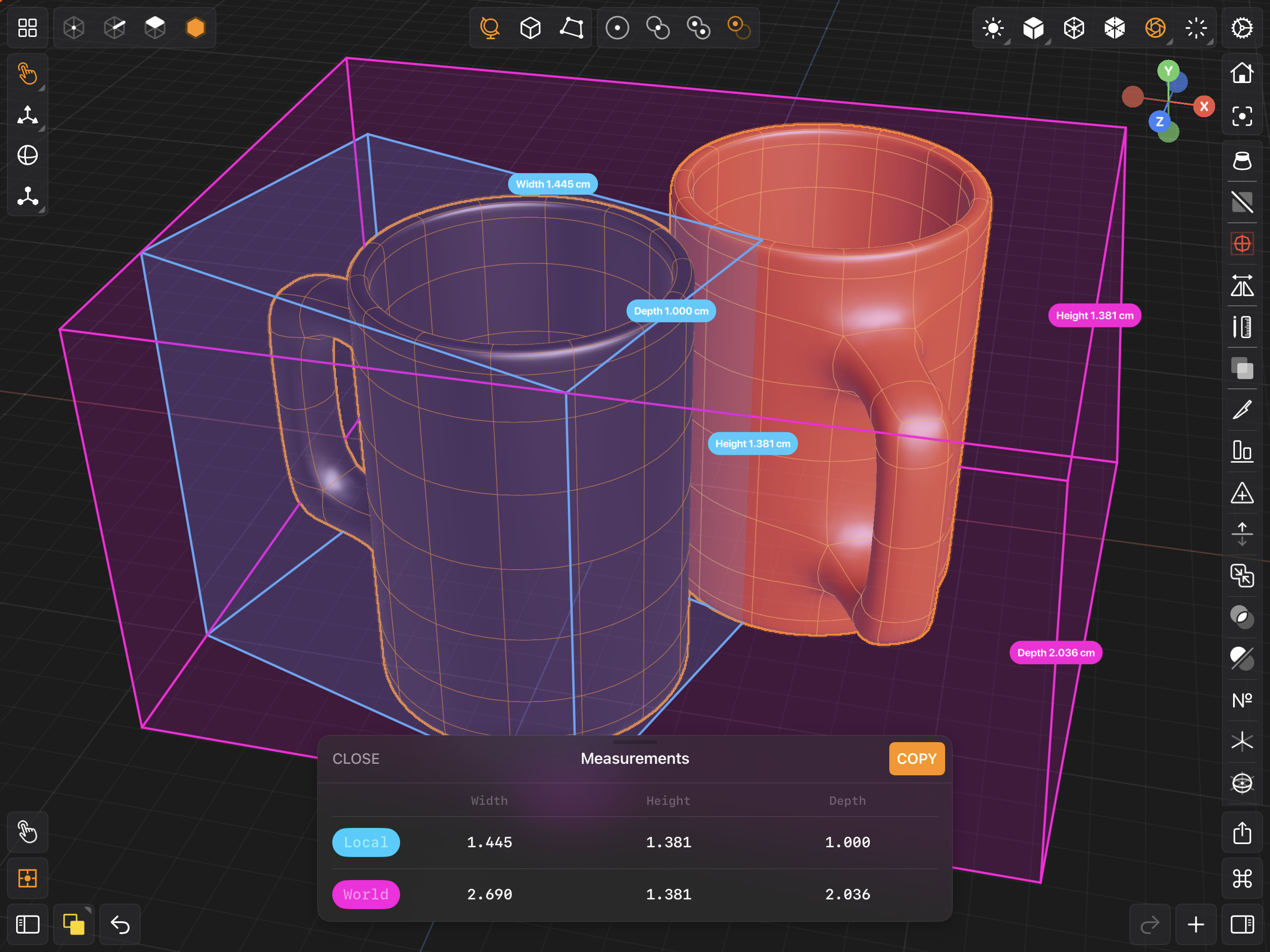 Valence 3D Modeler Measurements