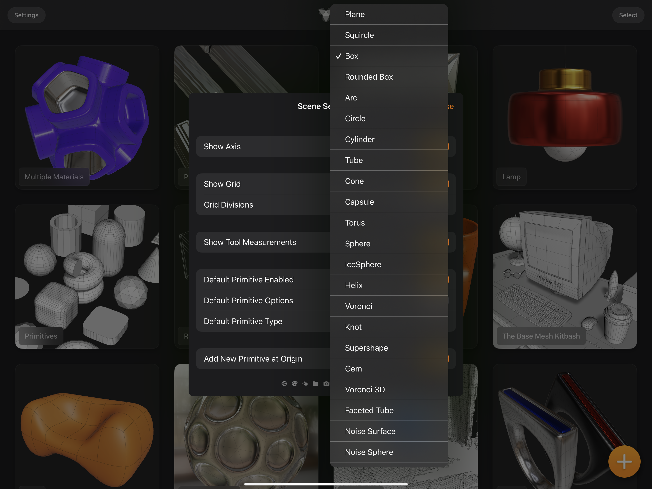 Valence 3D Settings Sheet View