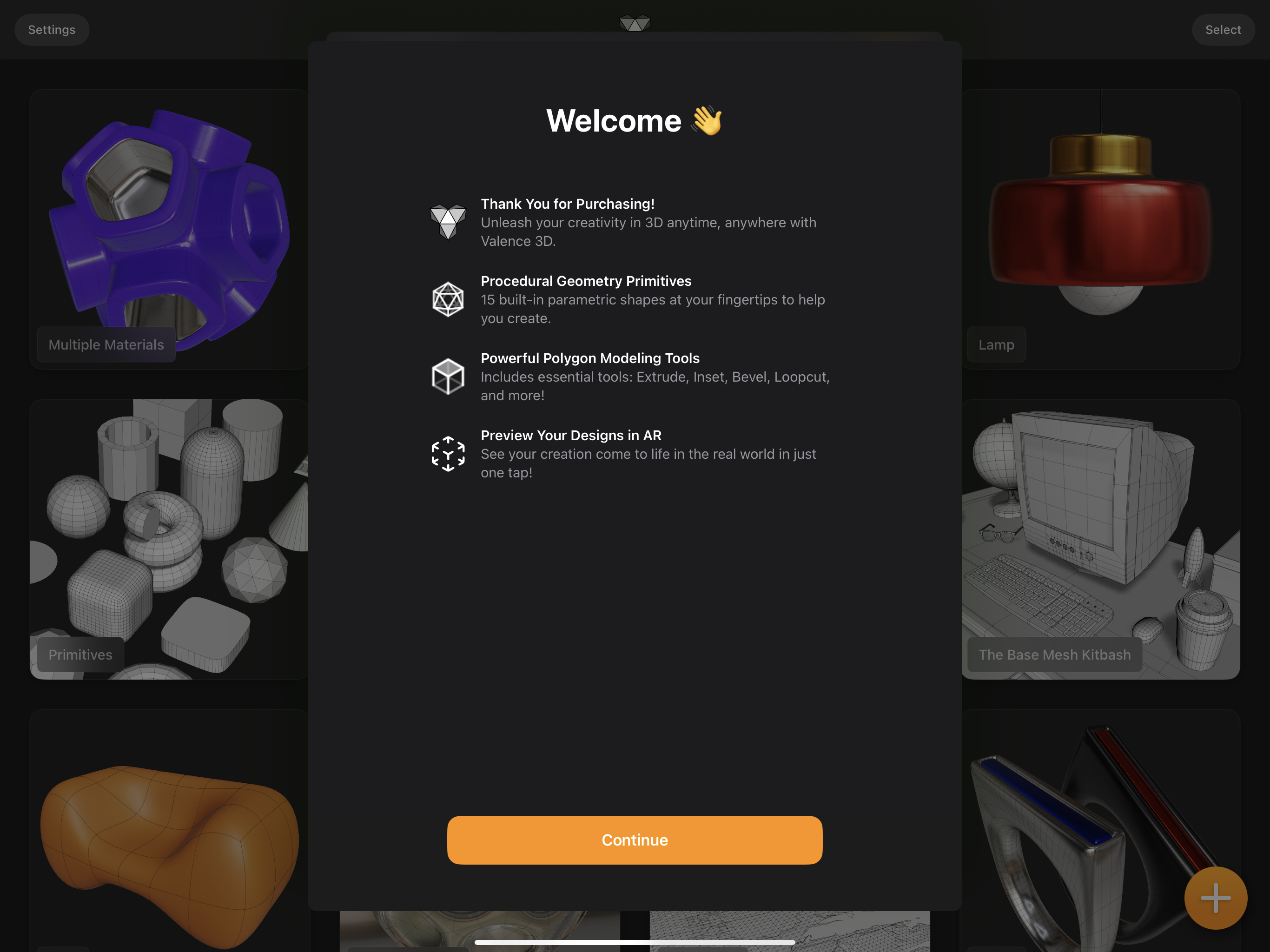 Valence 3D App Welcome Sheet